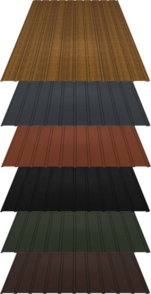 Tôles de bardage bac acier disponibles en imitation bois, gris ardoise, rouge et vert